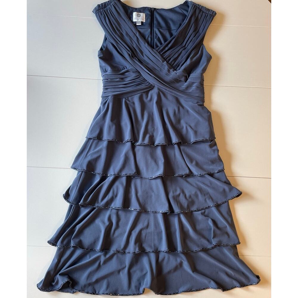 Patra Special Occasion Dress Sz 6 Blue Tiered Beaded V-Neck Sleeveless Elegant - Picture 7 of 11